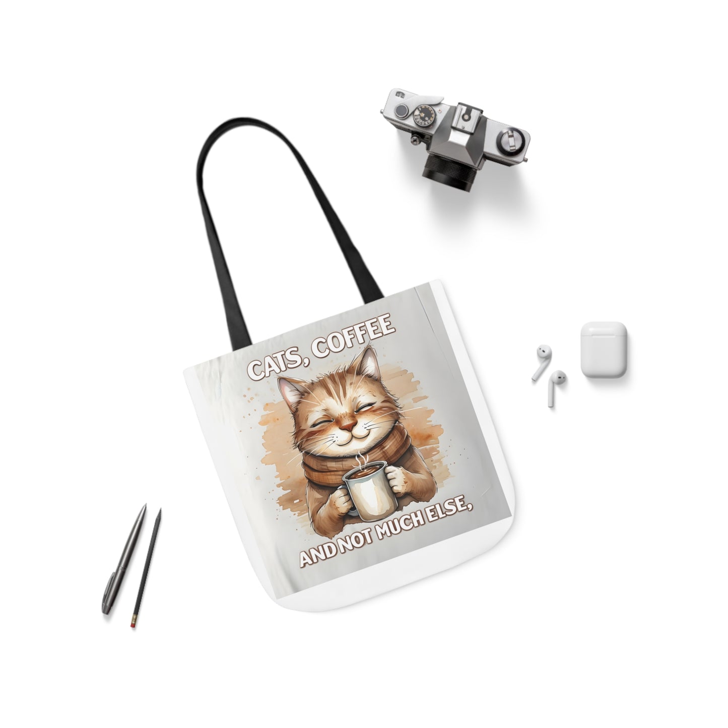 Canvas Tote Bag, Cat and Coffee Lover