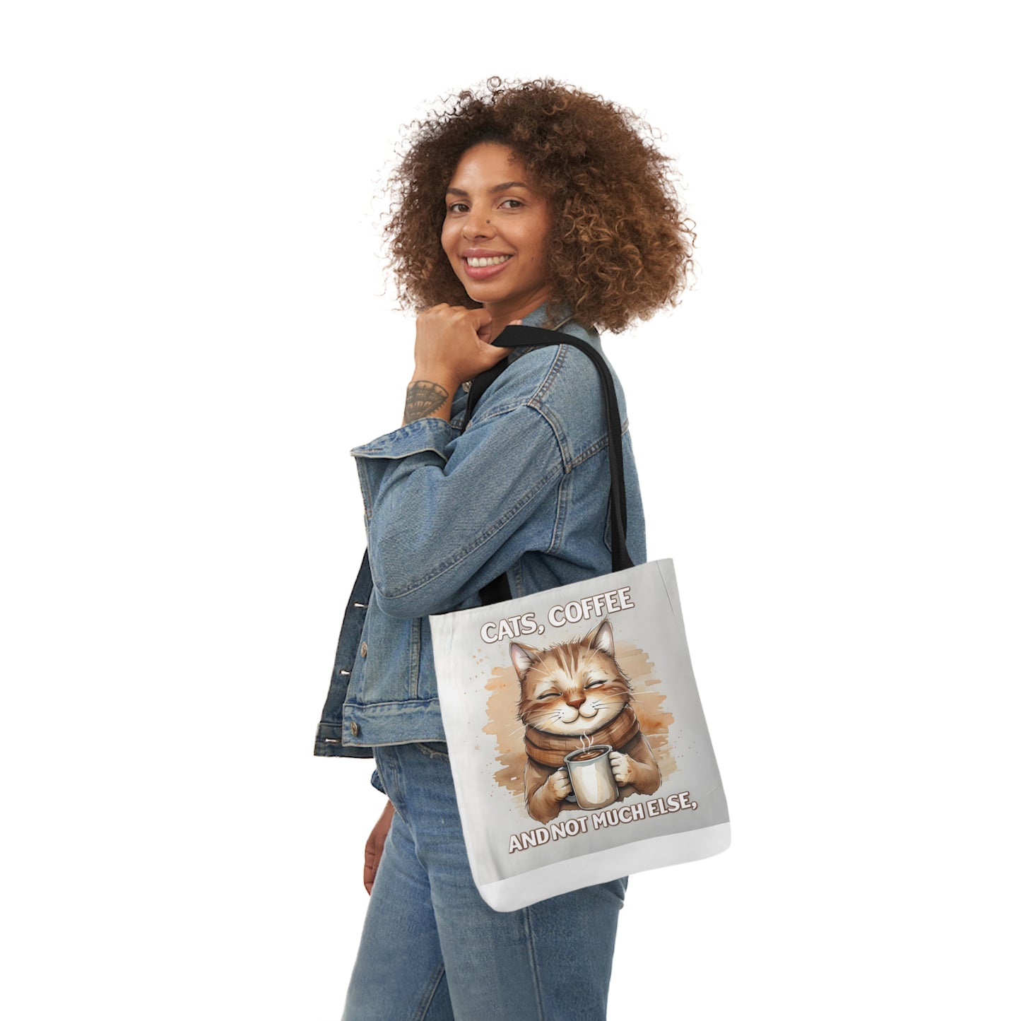 Canvas Tote Bag, Cat and Coffee Lover