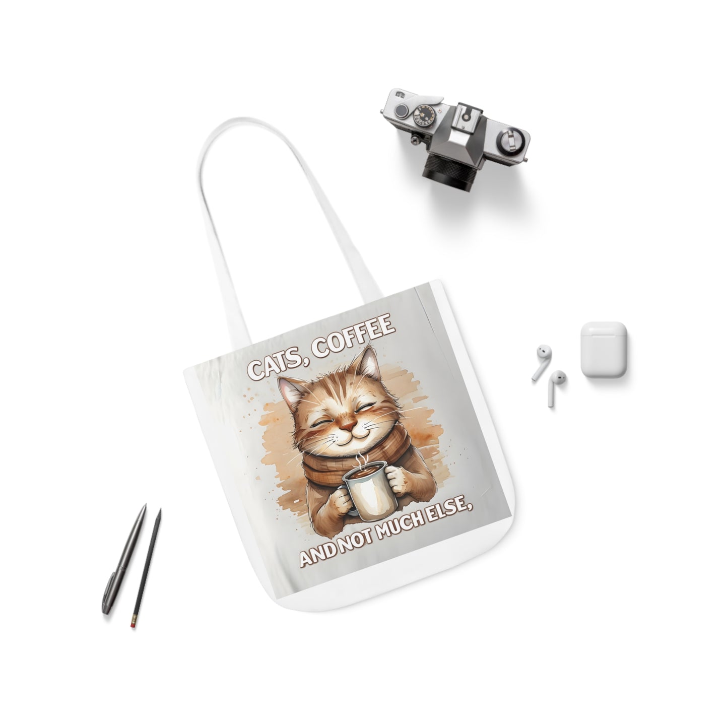 Canvas Tote Bag, Cat and Coffee Lover